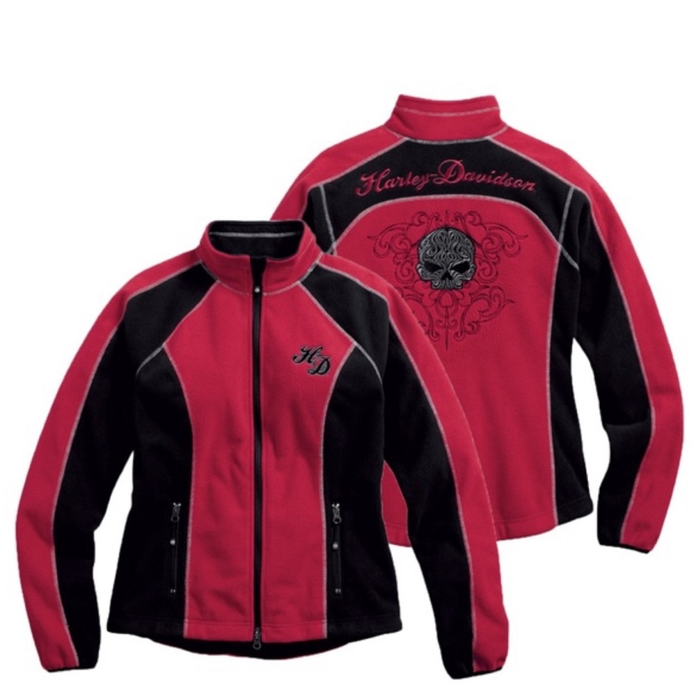 (NWT) Harley-Davidson Womens Scroll Skull Windproof Fleece Red 98574-16VW